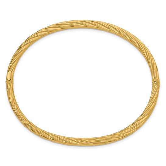 Pulsera Bangle de Oro Amarillo de 14k, 3/16", con Textura y Bisagra