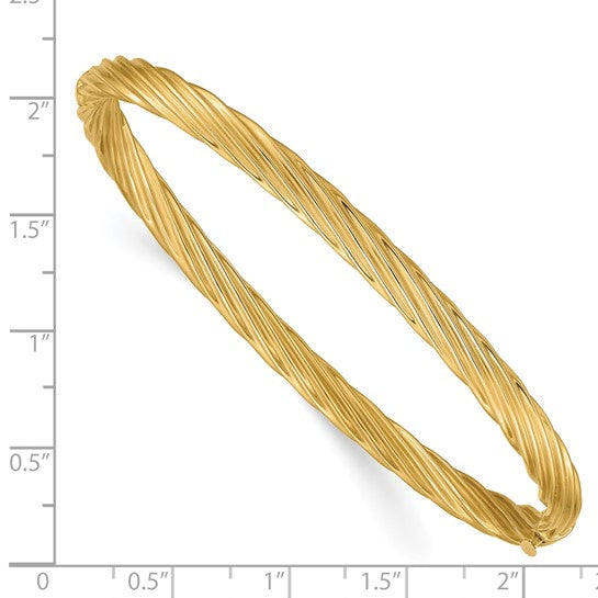 Pulsera Bangle de Oro Amarillo de 14k, 3/16", con Textura y Bisagra