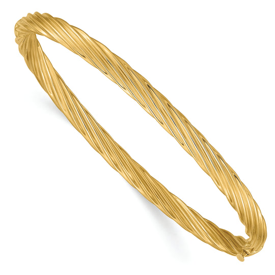 Pulsera Bangle Texturizada de Bisagra Sobredimensionada de 3/16 en Oro de 14k