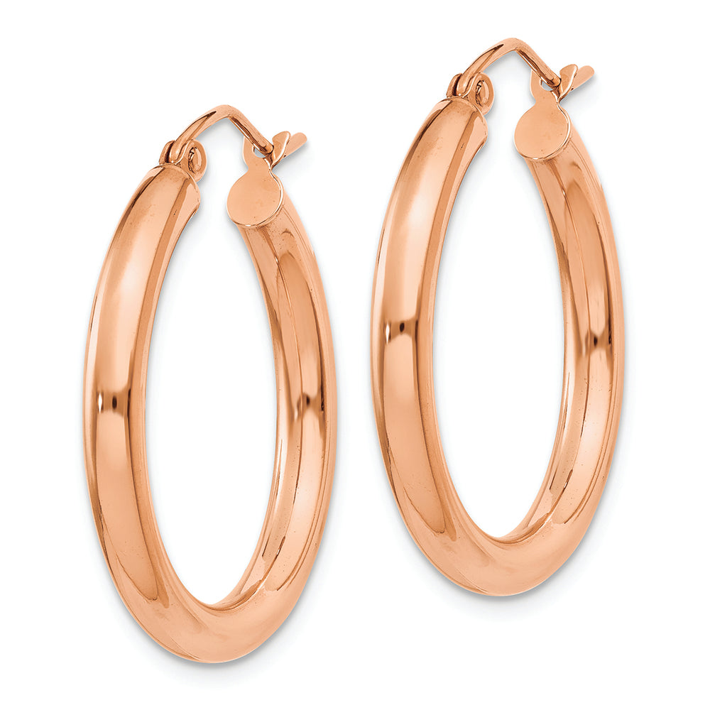 Aros Livianos de Tubo en Oro Rosa de 14k Pulidos (3mm x 25mm)