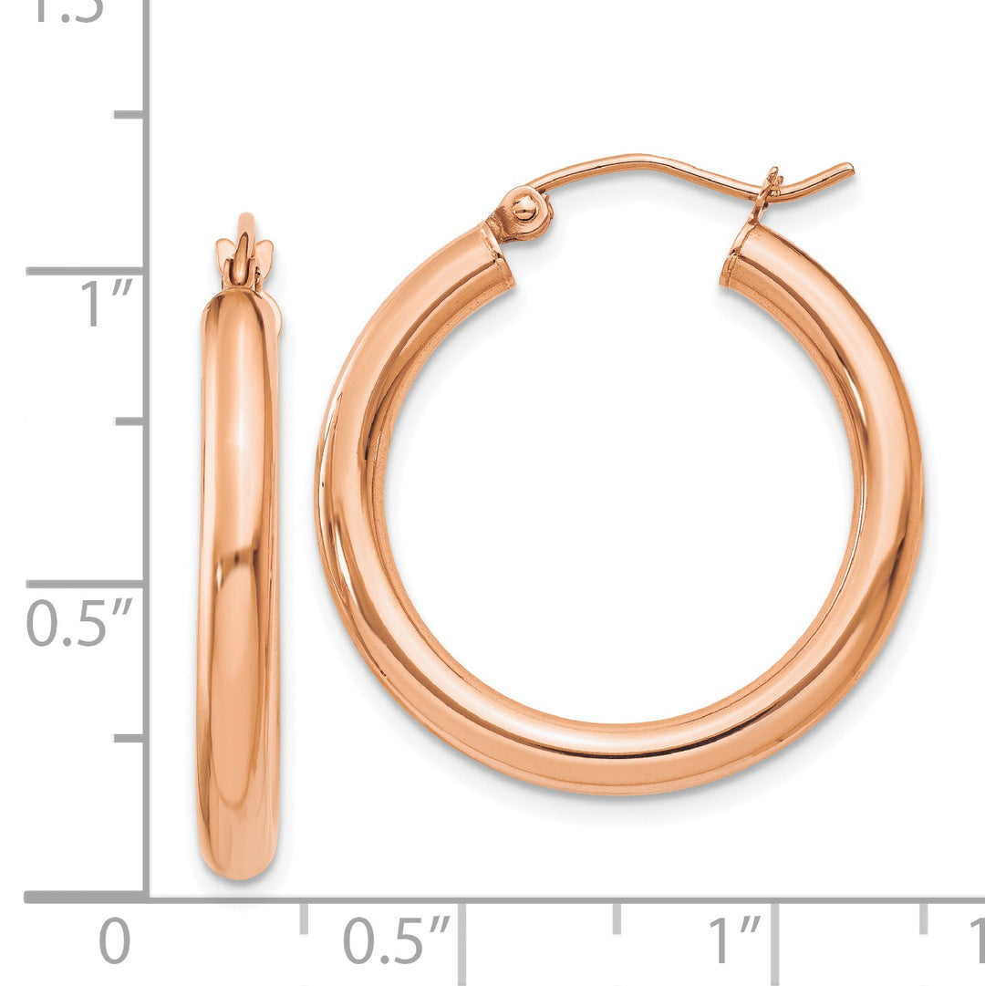 Aros Livianos de Tubo en Oro Rosa de 14k Pulidos (3mm x 25mm)