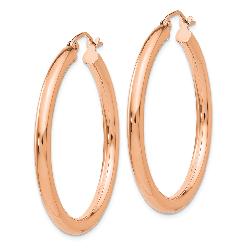 Aros Livianos de Tubo en Oro Rosa de 14k Pulidos (3mm x 35mm)