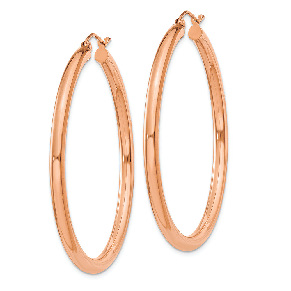 Aros Livianos de Tubo en Oro Rosa de 14k Pulidos (3mm x 45mm)