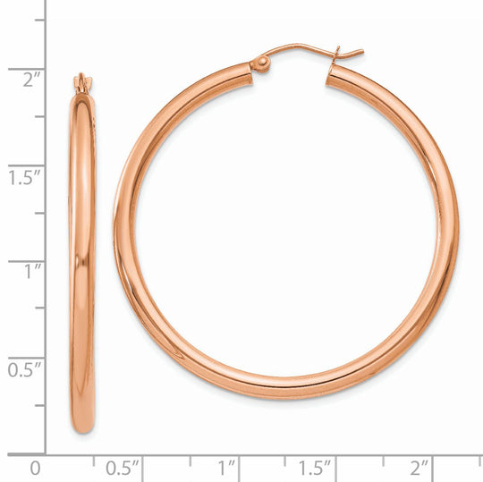 Aros Livianos de Tubo en Oro Rosa de 14k Pulidos (3mm x 45mm)