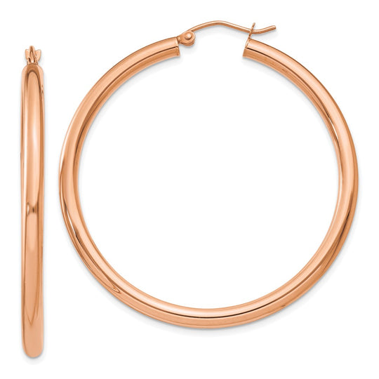 Aros Livianos de Tubo en Oro Rosa de 14k Pulidos (3mm x 45mm)