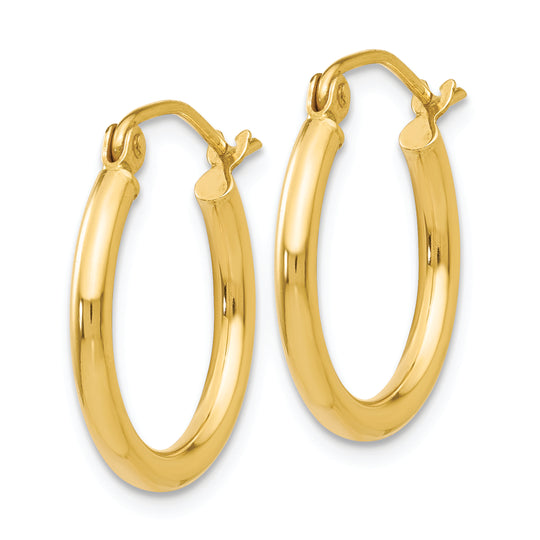 Aretes Tipo Argolla de Tubo de 2x17.5 mm Pulidos en Oro de 14k