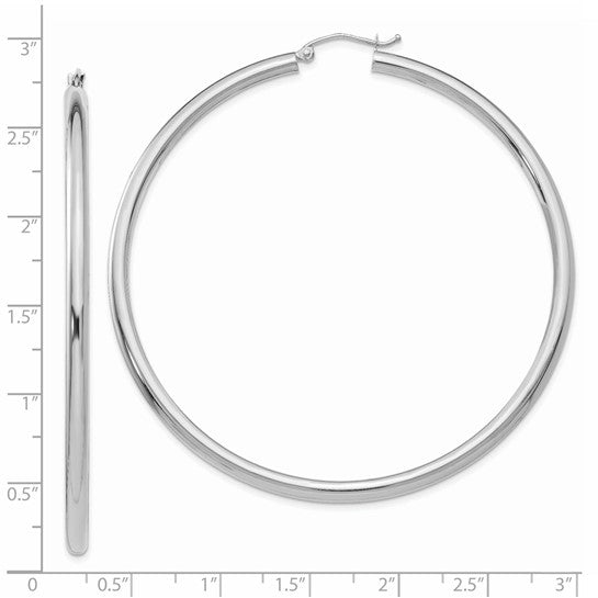 Aros Livianos de Tubo en Oro Blanco de 14k Pulidos (3mm x 65mm)