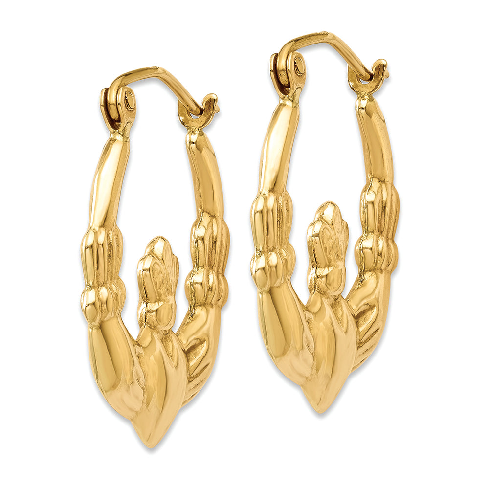 Aretes Tipo Argolla Claddagh Pulidos en Oro de 14k