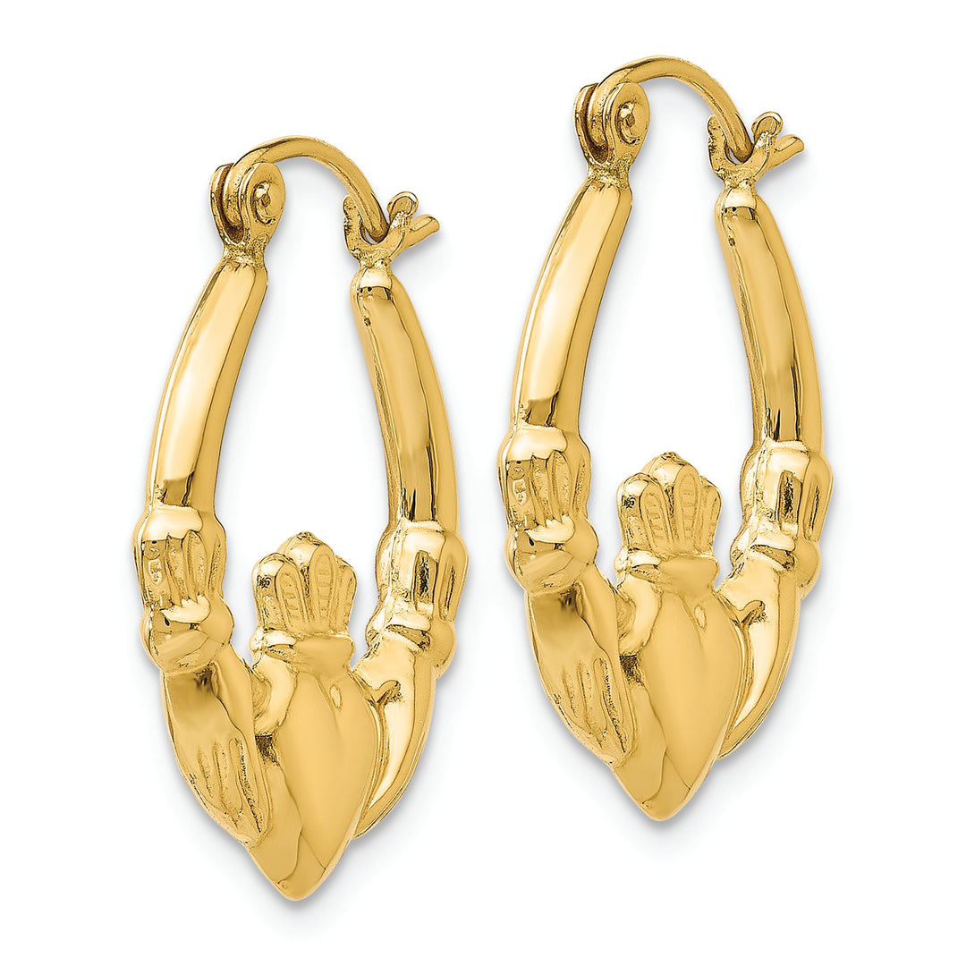 Aretes Tipo Argolla Claddagh Pulidos en Oro de 14k