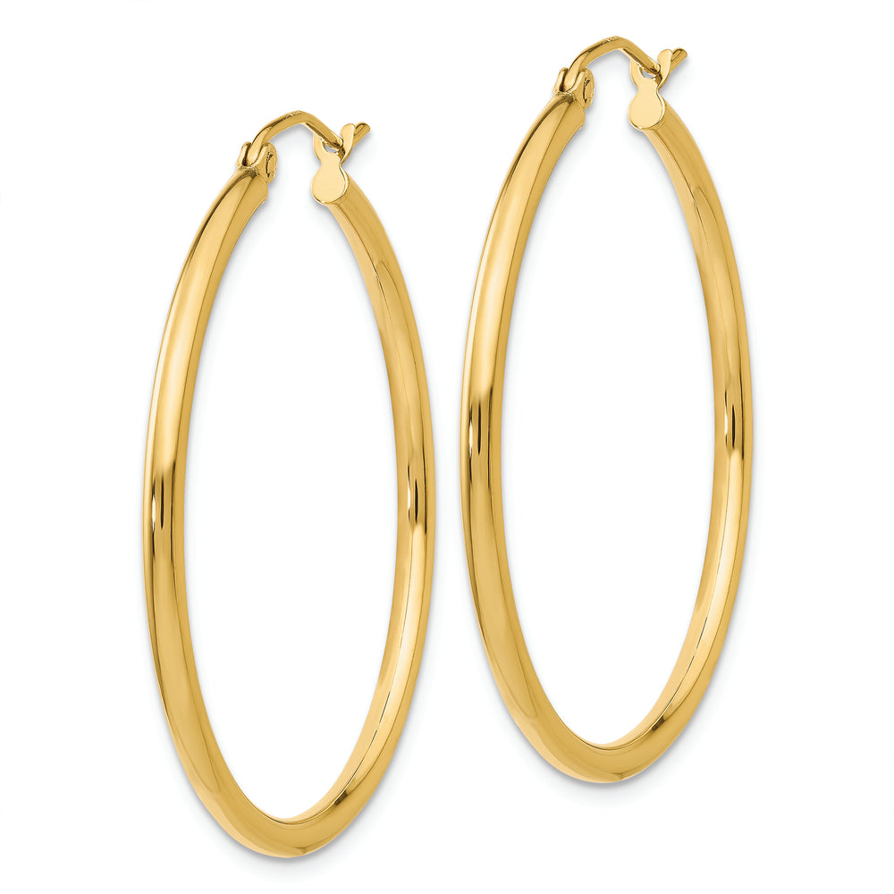 Aretes Tipo Argolla de Tubo de 2x35 mm Pulidos en Oro de 14k