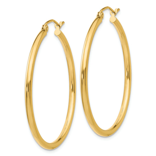 Aretes Tipo Argolla de Tubo de 2x35 mm Pulidos en Oro de 14k