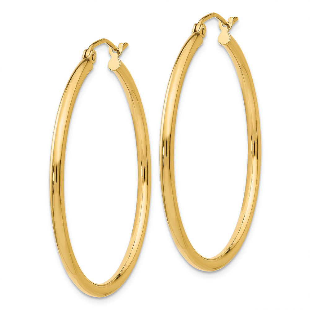 Pendientes de Aro Tubo Livianos Pulidos de Oro Amarillo de 14K de 2x35 mm