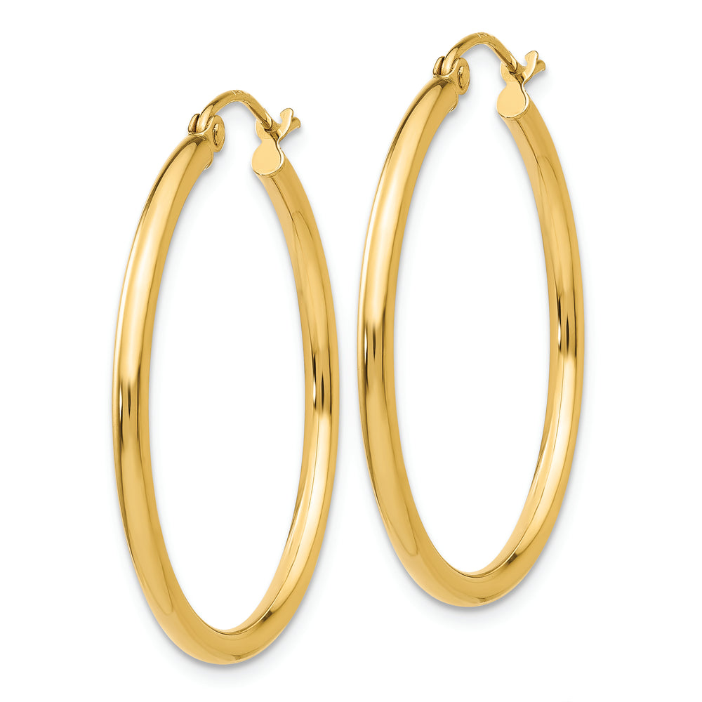 Pendientes de Aro Tubo Livianos Pulidos de Oro Amarillo de 14K de 2x30 mm