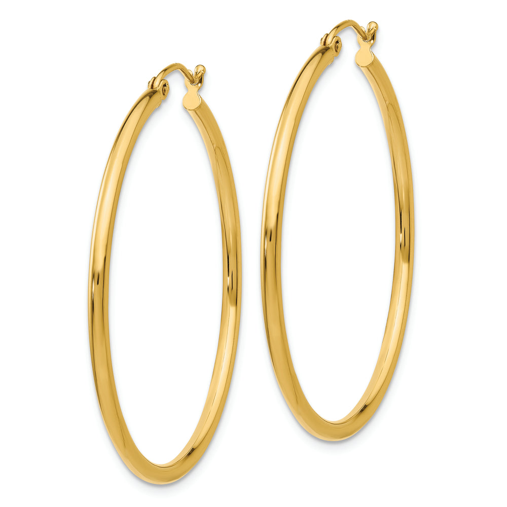 Pendientes de Aro Tubo Livianos Pulidos de Oro Amarillo de 14K de 2x40 mm