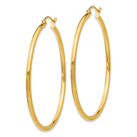 Pendientes de Aro Tubo Livianos Pulidos de Oro Amarillo de 14K de 2x45 mm