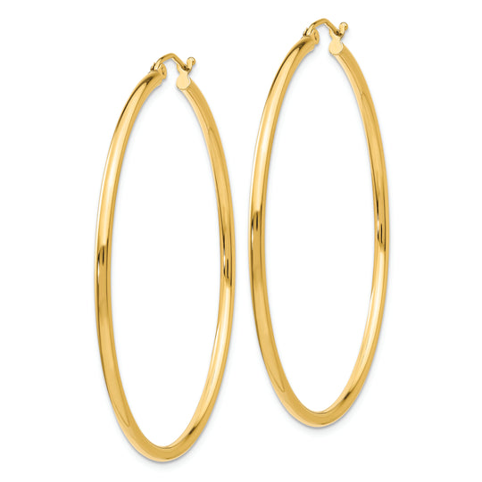 Aretes Tipo Argolla de Tubo de 2x50 mm Pulidos en Oro de 14k