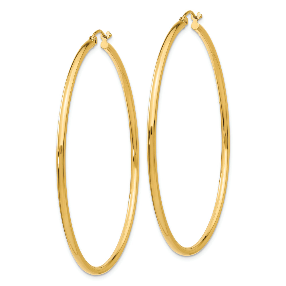 Pendientes de Aro Tubo Livianos Pulidos de Oro Amarillo de 14K de 2x55 mm