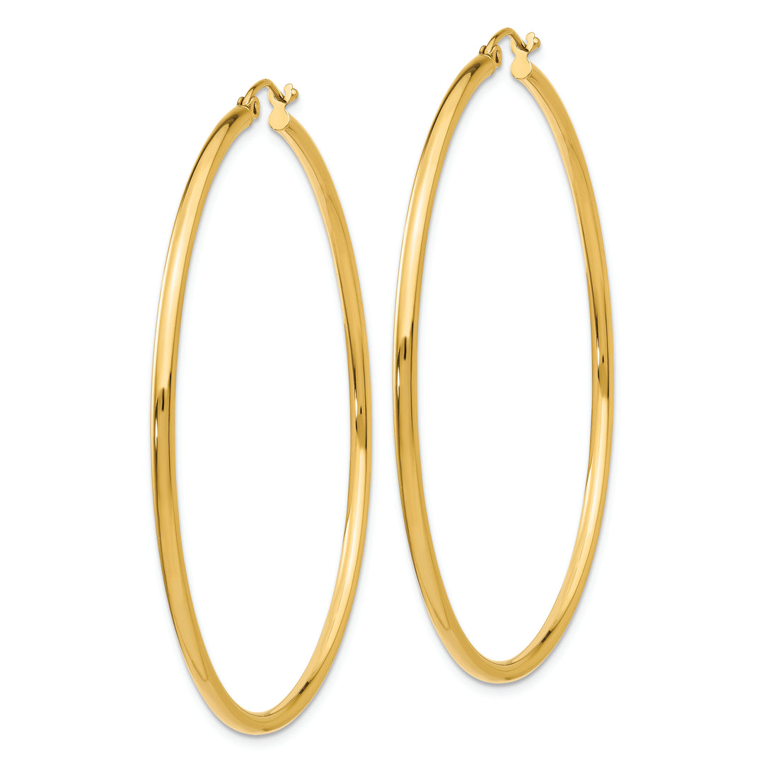 Pendientes de Aro Tubo Livianos Pulidos de Oro Amarillo de 14K de 2x55 mm