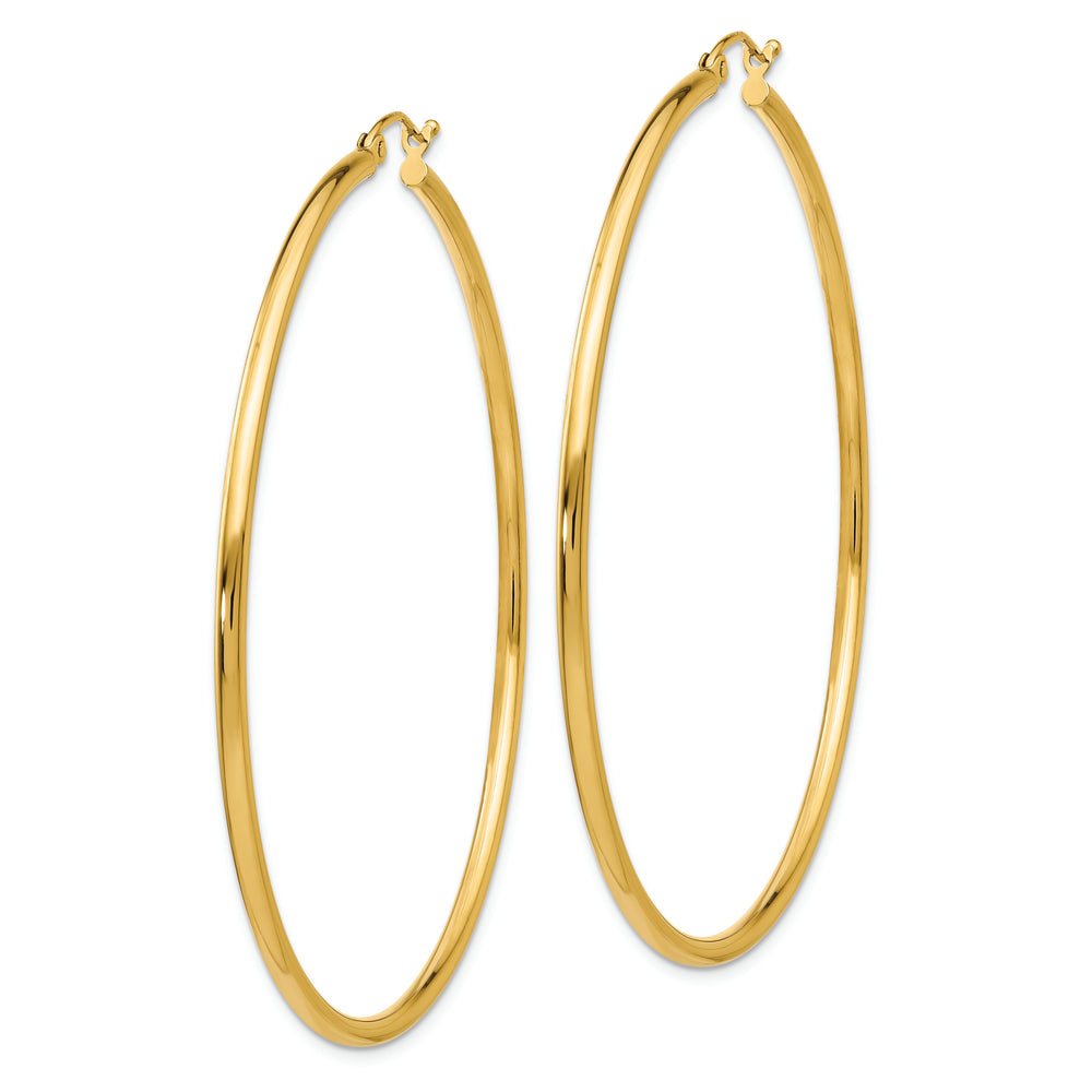 Pendientes de Aro Tubo Livianos Pulidos de Oro Amarillo de 14K de 2x60 mm