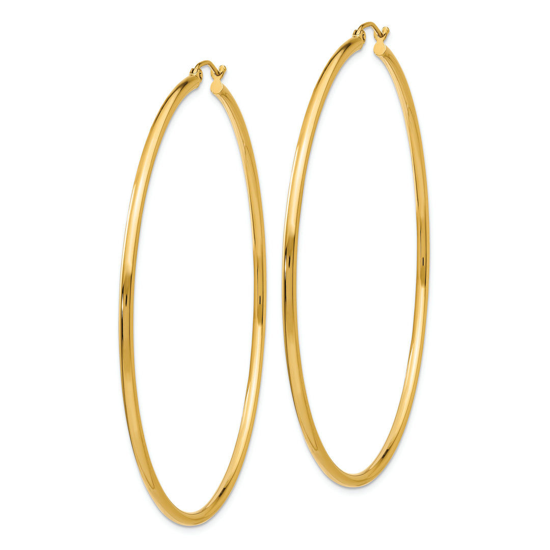 Pendientes de Aro Tubo Livianos Pulidos de Oro Amarillo de 14K de 2x65 mm