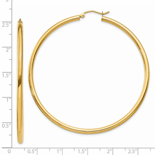 Pendientes de aro de tubo ligeros de 2,5 mm, pulidos de 14 quilates