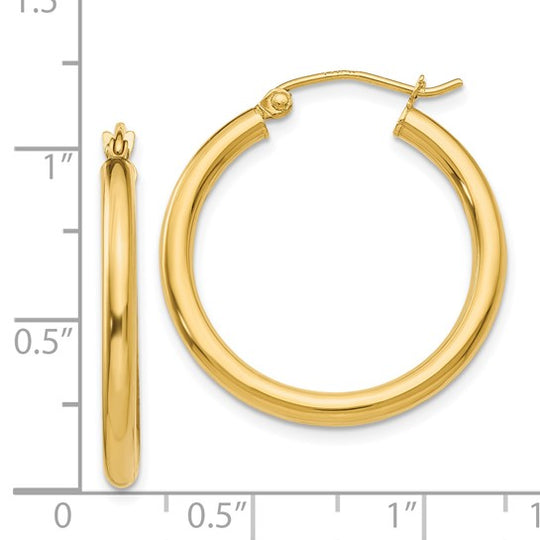 Pendientes de Aro Tubo Livianos Pulidos de Oro Amarillo de 14K de 2.5 mm