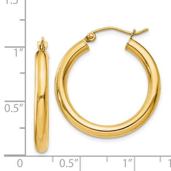 Pendientes de Aro Tubo Pulidos de Oro Amarillo de 14K de 3 mm