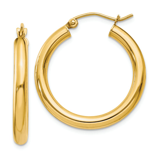 Pendientes de Aro Tubo Pulidos de Oro Amarillo de 14K de 3 mm