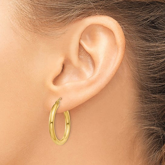 Pendientes de Aro Tubo Livianos Pulidos de Oro Amarillo de 14K de 3 mm