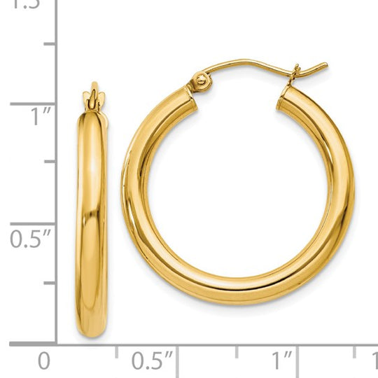 Pendientes de Aro Tubo Livianos Pulidos de Oro Amarillo de 14K de 3 mm