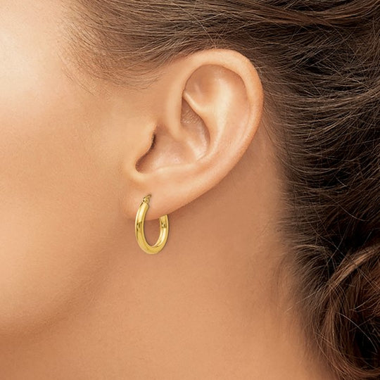 Pendientes de Aro Tubo Pulidos de Oro Amarillo de 14K de 3 mm