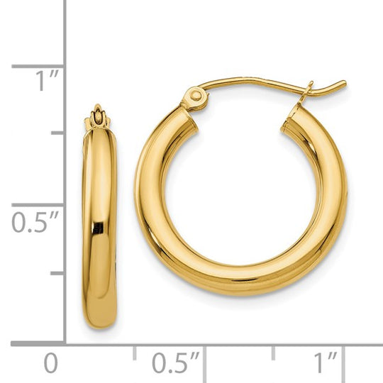 Pendientes de Aro Tubo Pulidos de Oro Amarillo de 14K de 3 mm