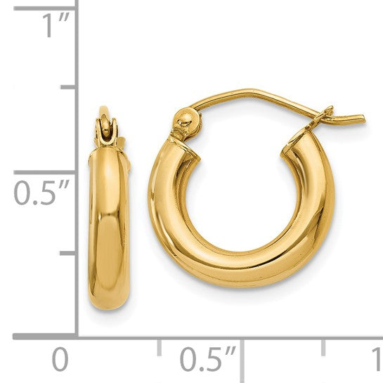 Pendientes de Aro Tubo Livianos Pulidos de Oro Amarillo de 14K de 3 mm