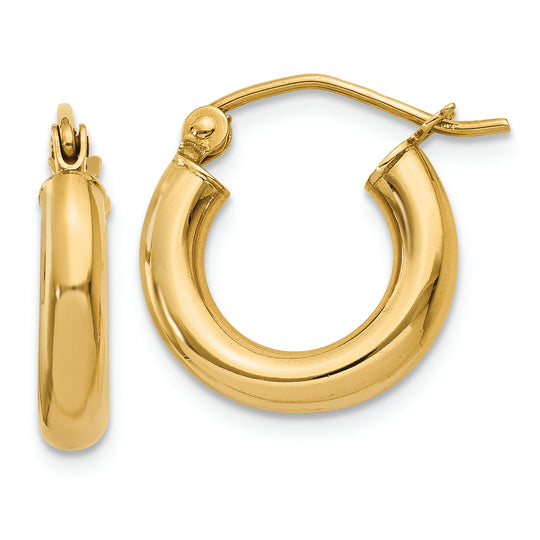 Pendientes de Aro Tubo Livianos Pulidos de Oro Amarillo de 14K de 3 mm