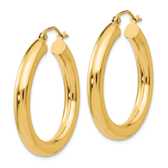 Aretes Tipo Argolla de Tubo de 4 mm Pulidos en Oro  de 14k