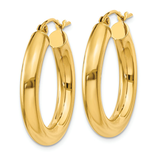 Pendientes de Aro Tubo Livianos Pulidos de Oro Amarillo de 14K de 4 mm