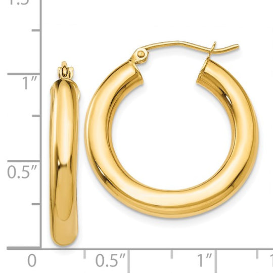 Pendientes de Aro Tubo Livianos Pulidos de Oro Amarillo de 14K de 4 mm