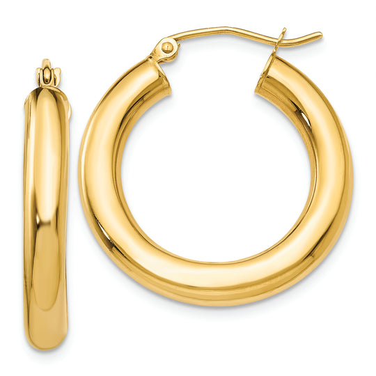 Pendientes de Aro Tubo Livianos Pulidos de Oro Amarillo de 14K de 4 mm