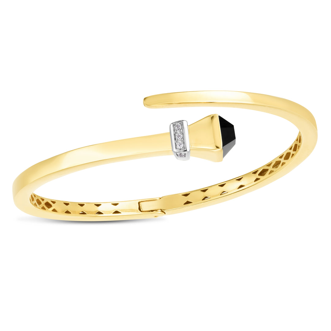 Brazalete con Herrajes Envolventes con Diamantes y Ónix en Oro de 14k