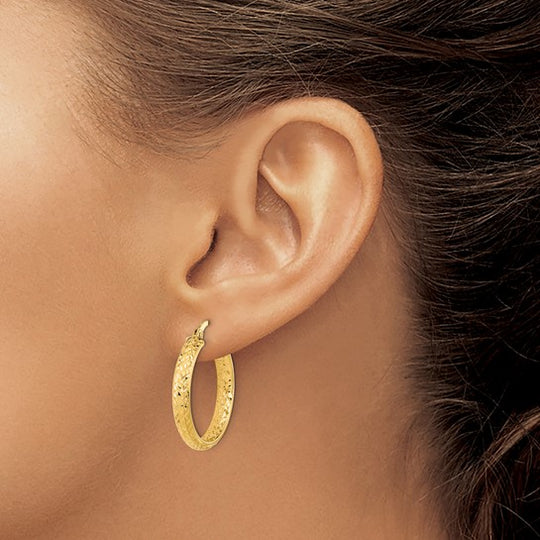 Pendientes de Aro Fancy Pulidos y Cortados con Diamante por Dentro y por Fuera de 14K en Oro Amarillo