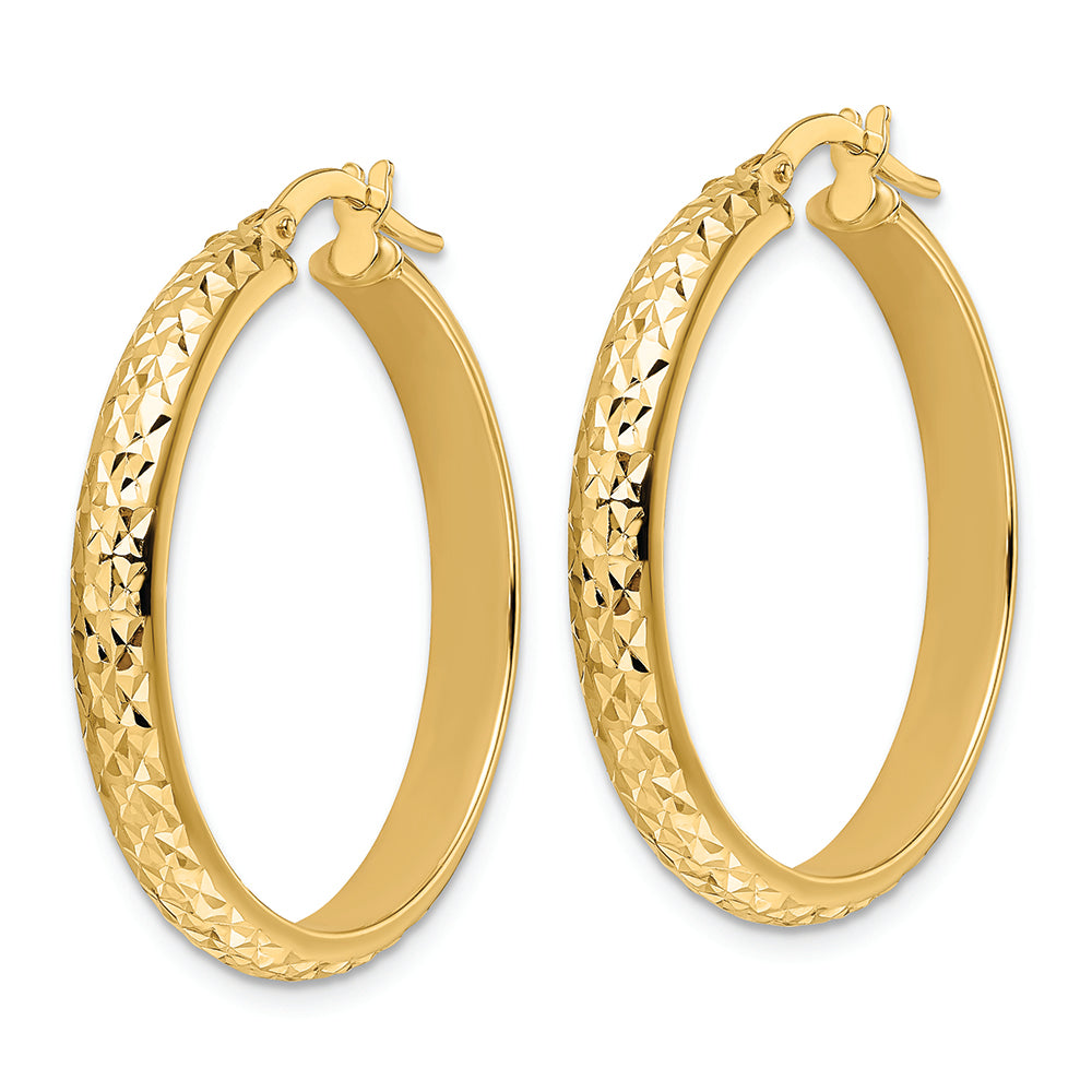 Aretes Tipo Argolla con Talla de Diamante Pulido en Oro de 14k