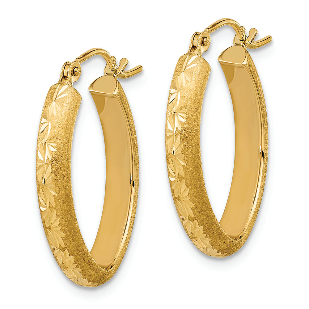 Pendientes de Aro Ovalados en Oro Amarillo de 14K Pulidos y Satinados con Corte Diamante