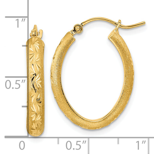 Pendientes de Aro Ovalados en Oro Amarillo de 14K Pulidos y Satinados con Corte Diamante