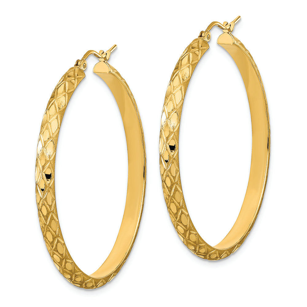 Aretes Tipo Argolla de Talla Diamante Satinados y Pulidos en Oro de 14k