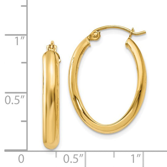 Pendientes de Aro Ovalados en Oro Amarillo de 14K Pulido de 3.5 mm