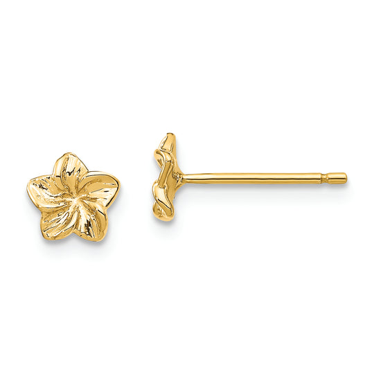 Pendientes de botón en Oro Amarillo de 14k con Flor Plumeria