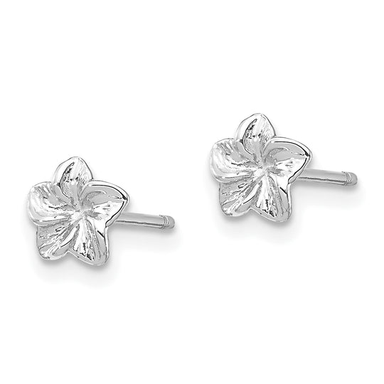 Pendientes de botón en Oro Blanco de 14k con Flor Plumeria