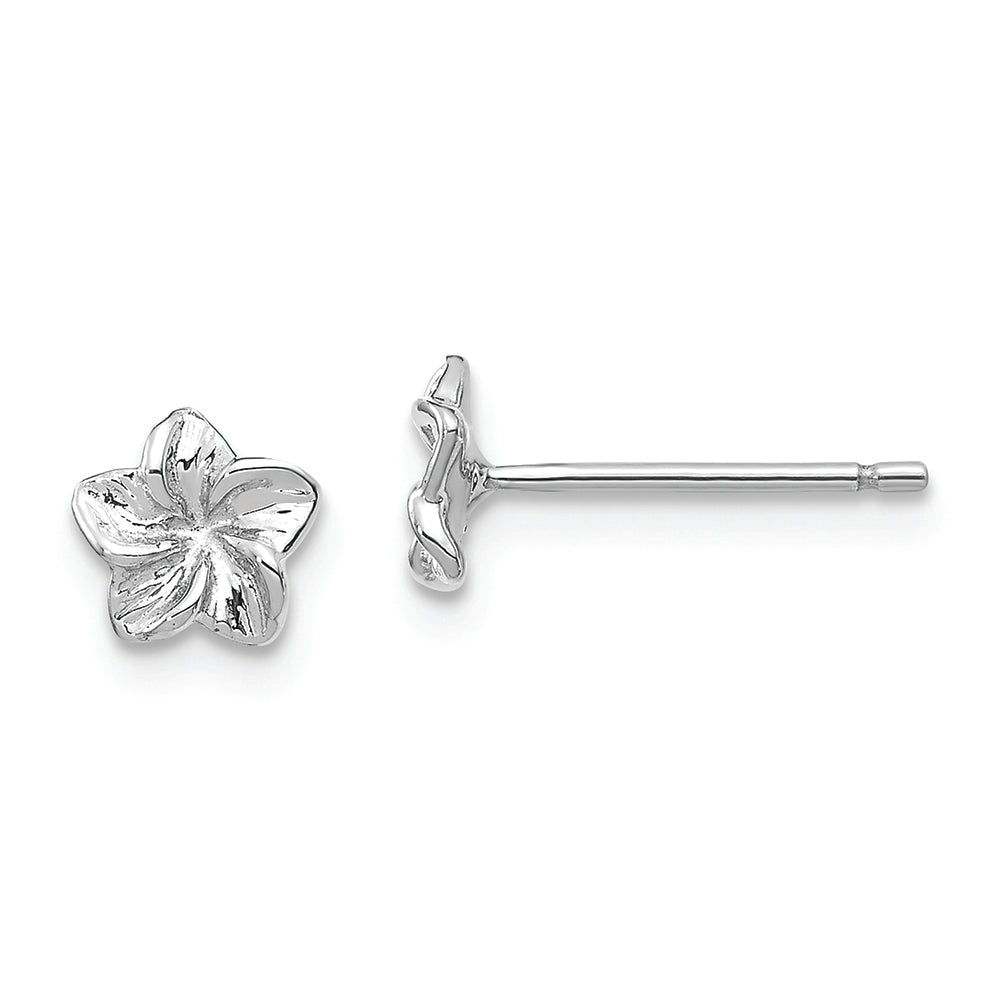 Pendientes de botón en Oro Blanco de 14k con Flor Plumeria