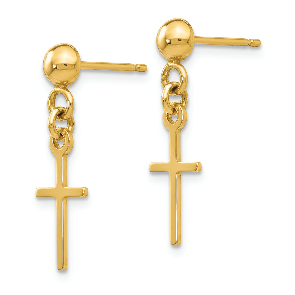 Pendientes Colgantes de Cruz Pulida de 14k