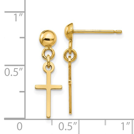 Pendientes Colgantes de Cruz Pulida de 14k